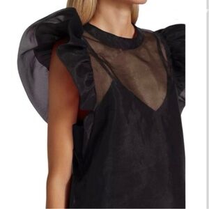 Joie Elegant Black Sheer Ruffle Top with Tank Top Small